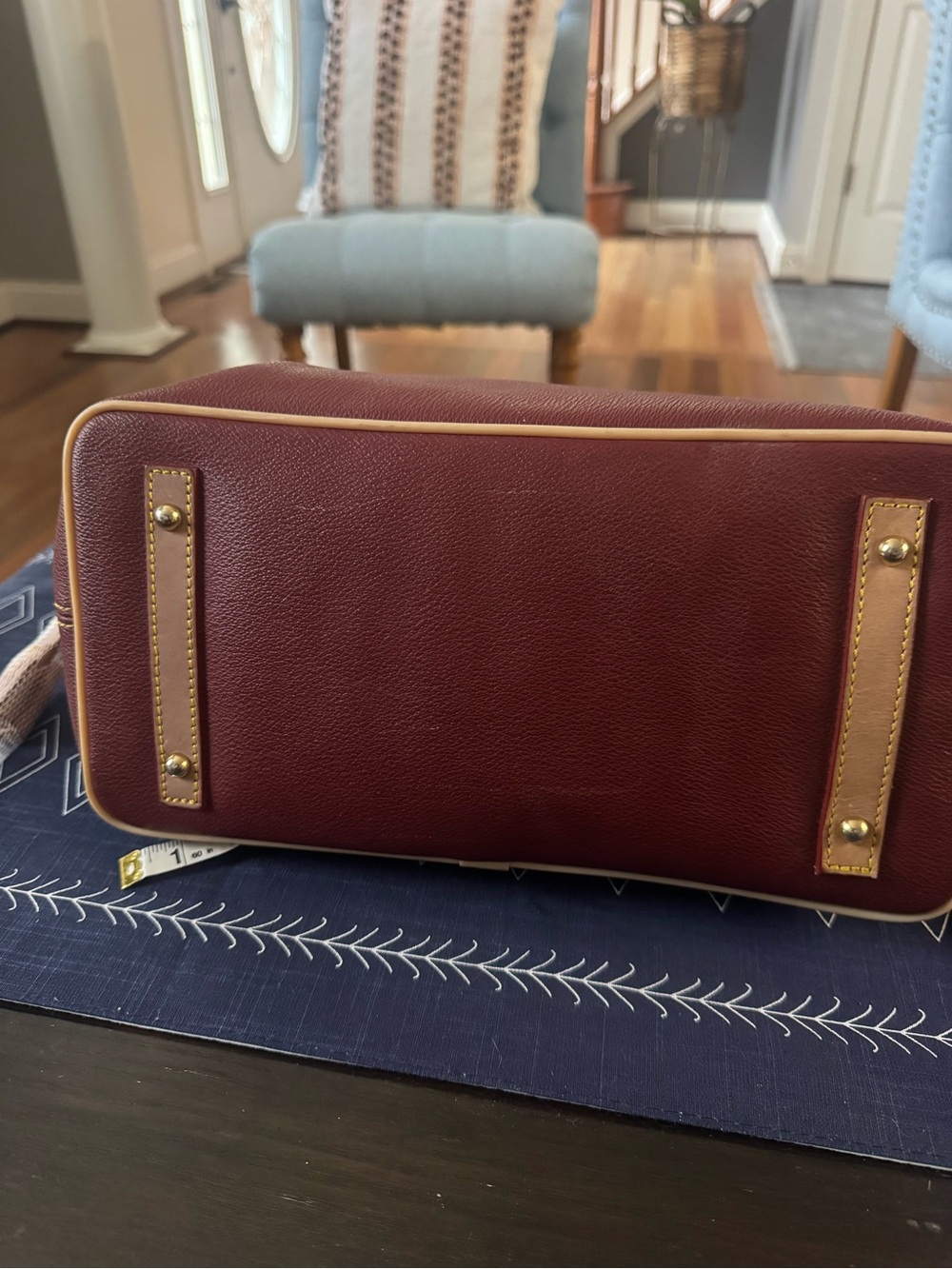 Dooney & Bourke Burgundy Leather Tote with Tan Trim - Picture 3 of 7